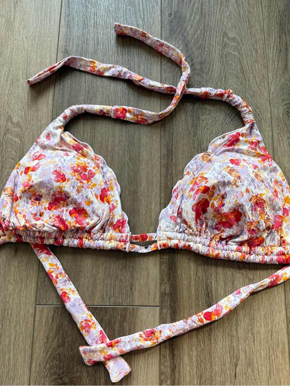 Birdsont Floral Tie-Back Triangle Bikini Top - Pink/Red Floral size 36H nwt